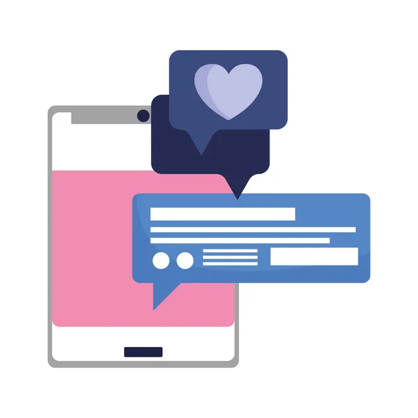 Соціальні мережі смартфон чат мовна бульбашка любові — стоковий вектор