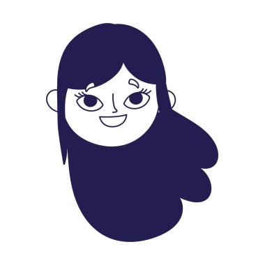 cute teen girl face long hair cartoon