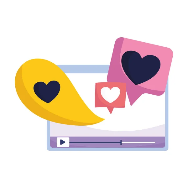 Social media website video love speech bubble — ストックベクタ