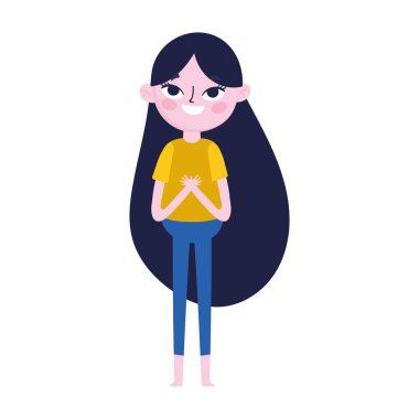 cute teen girl standing cartoon character on white background