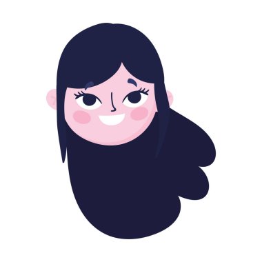 cute teen girl face long hair cartoon