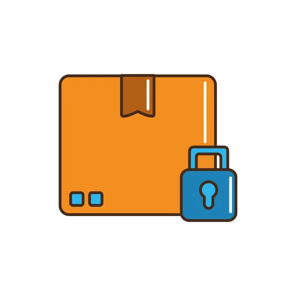 Boîte en carton cadenas de sécurité cargo ligne de livraison et de remplissage — Image vectorielle