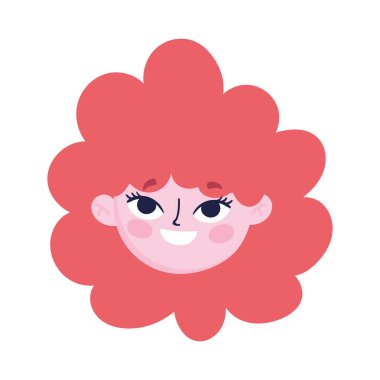 cute teen girl face curly hair cartoon