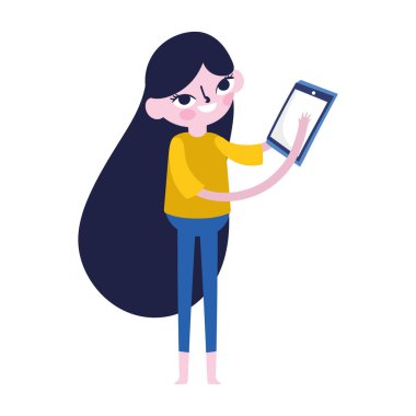 social media young woman using smartphone character