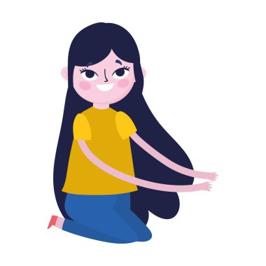 kneeling young woman cartoon character on white background