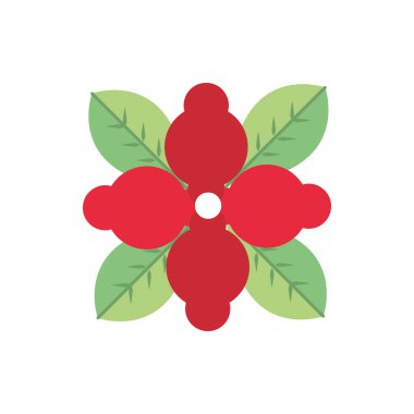 red flower leaves natural floral botanical icon