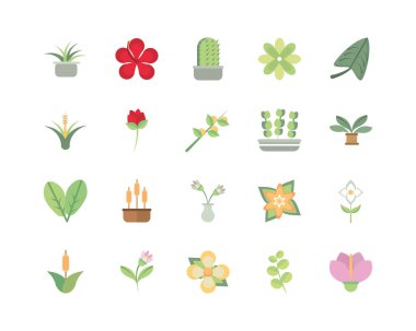 Çiçek yaprakları dekoratif doğal bitki ikonları.