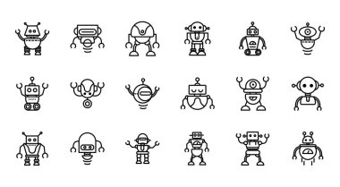 Robot teknolojisi karakter suni makine simgeleri doğrusal ayarlandı
