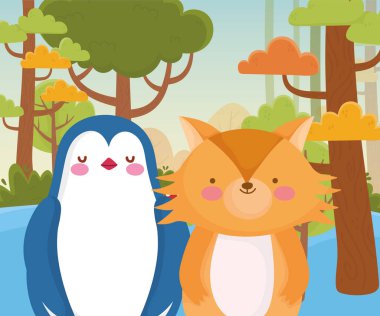 penguin fox trees nature forest landscape