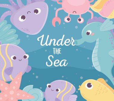 fishes octopus crab starfish shell seahorse life cartoon under the sea