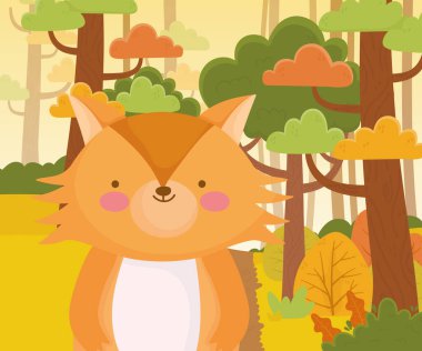 cute fox cartoon nature forest foliage landscape