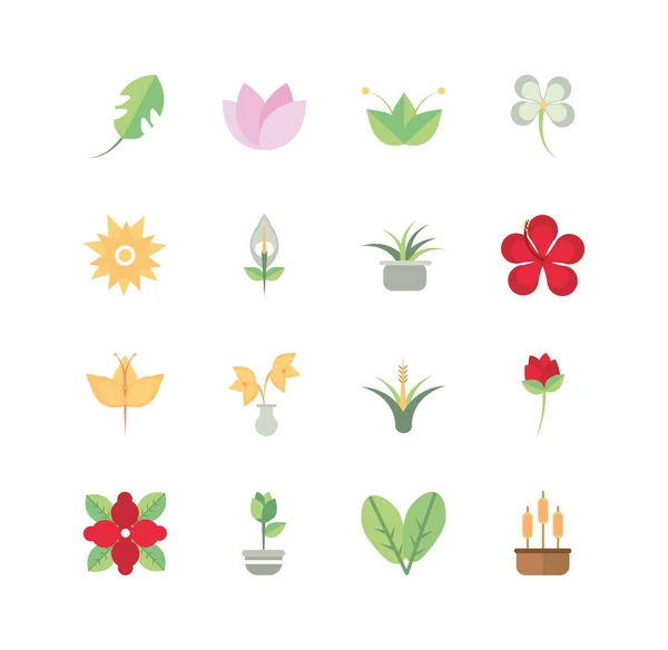 Fiore fogliame decoratiopn naturale floreale botanico icone set — Vettoriale Stock