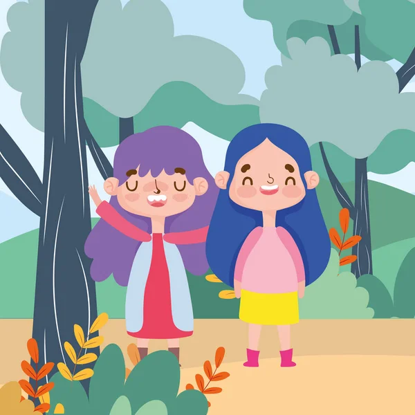 小女孩卡通人物面部表情自然背景 — 图库矢量图片