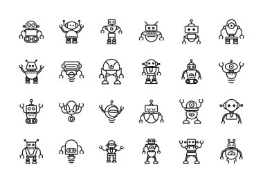 Robot teknolojisi karakter suni makine simgeleri doğrusal ayarlandı