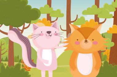 kedi ve tilki ağaçları çalılık orman manzarası