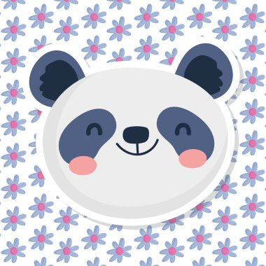 Şirin panda çiçek dekorasyonu arka planında