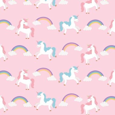 Tek boynuzlu atlar ve gökkuşağı fantezi sihirli rüya sevimli çizgi film