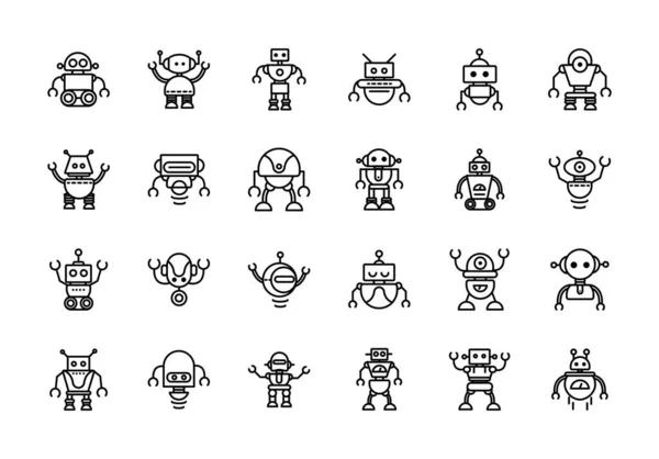 Robot technology character artificial machine icons set linear — Stock Vector