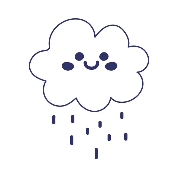 Kawaii cloud rain weather cartoon cute line style — Stockový vektor