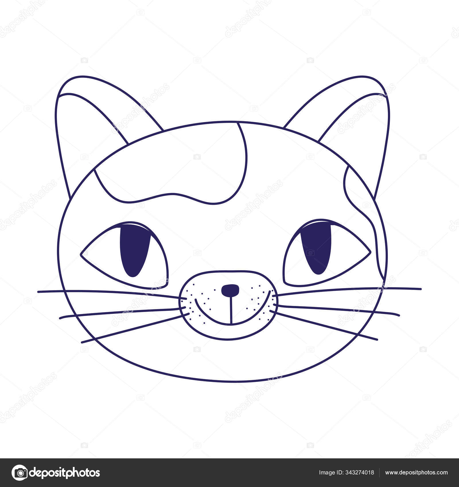 Cara De Gato Kawaii Bonito Isolada No Fundo Branco. Ilustração