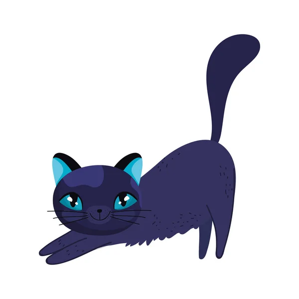 Strečink černá kočka karikatura kočičí charakter mazlíčci — Stockový vektor