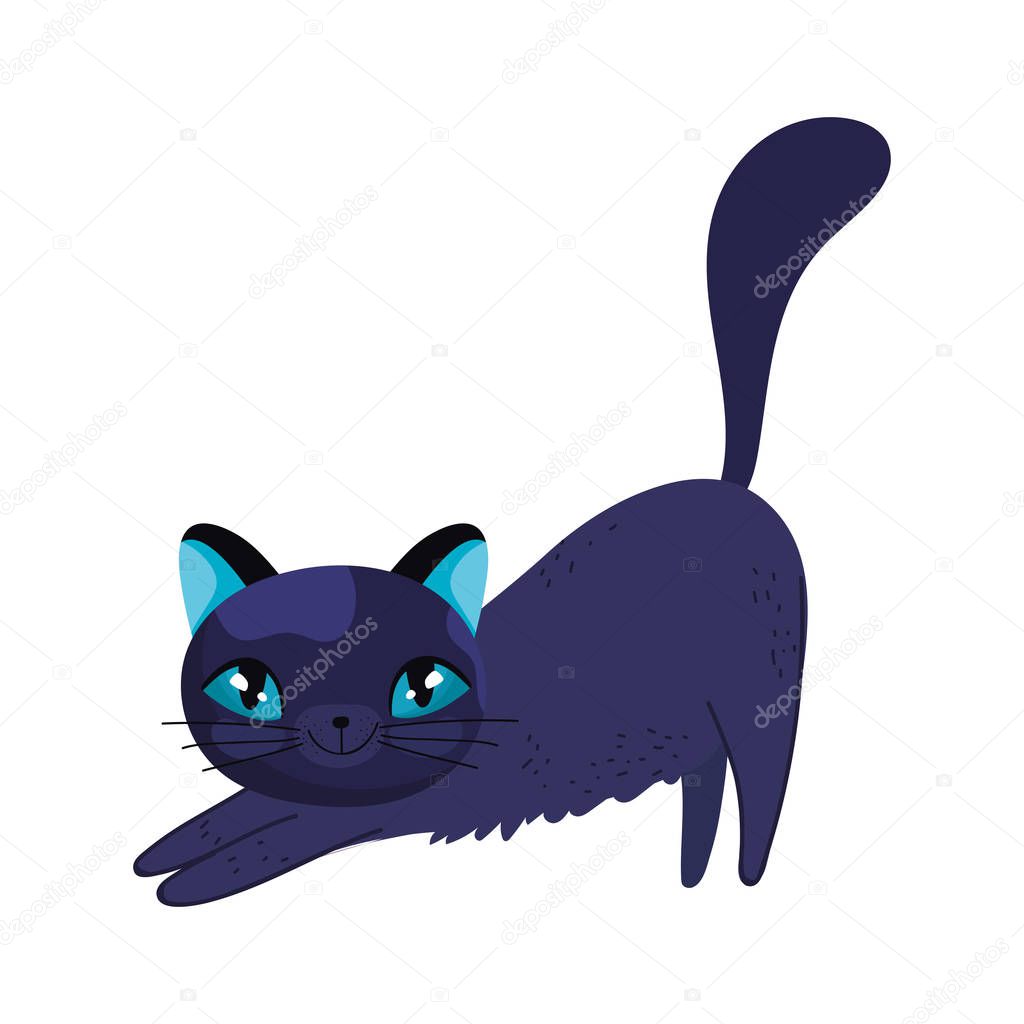 stretching black cat cartoon feline character pets