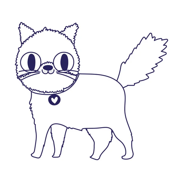 Mignon chat dessin animé personnage félin animaux conception linéaire — Image vectorielle
