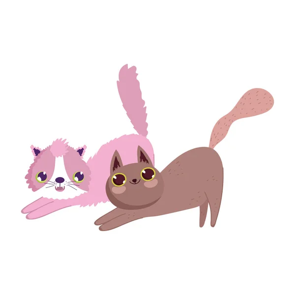 Cute cats stretching feline cartoon pets — Stock Vector