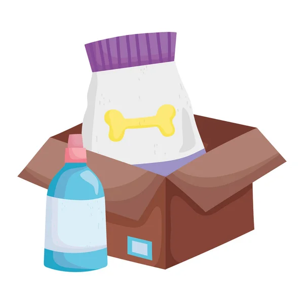 Envase de alimentos y medicamentos veterinarios en caja para mascotas — Vector de stock