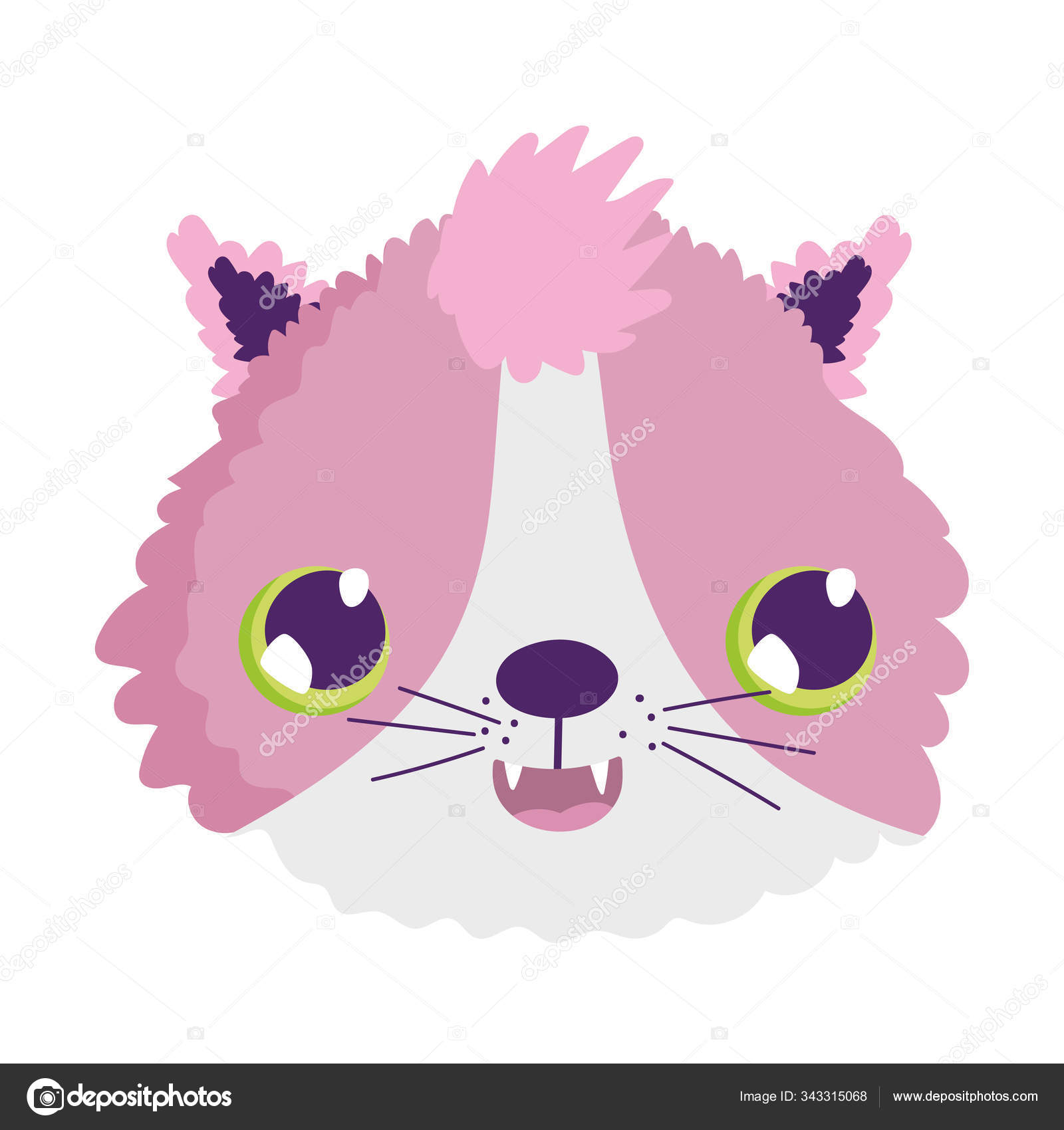 Bonito rosa gato desenho animado personagem cômico com rosto