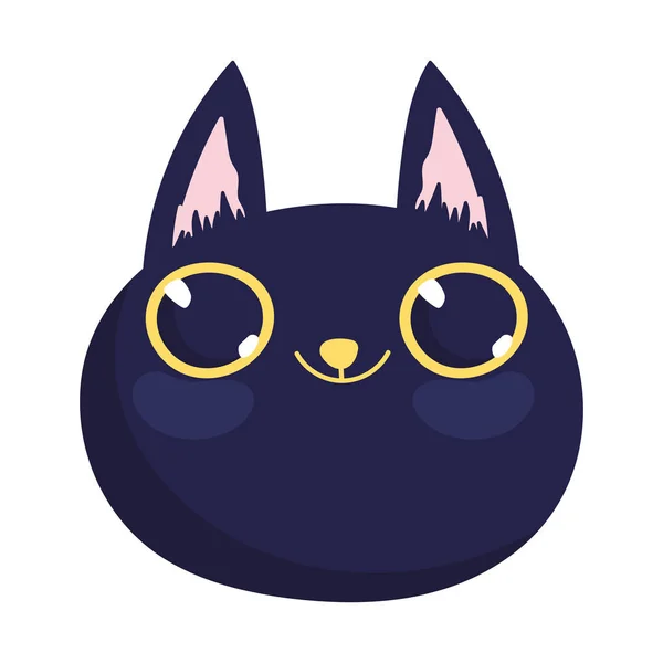 Czarny kot twarz kreskówka postać zwierzęta — Wektor stockowy
