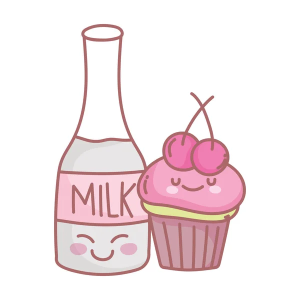 Botella de leche cupcake menú restaurante comida lindo — Vector de stock