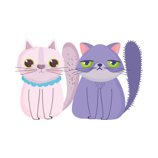 Γάτες κινουμένων σχεδίων κάθεται κατοικίδια ζώα αιλουροειδών — Διανυσματικό Αρχείο