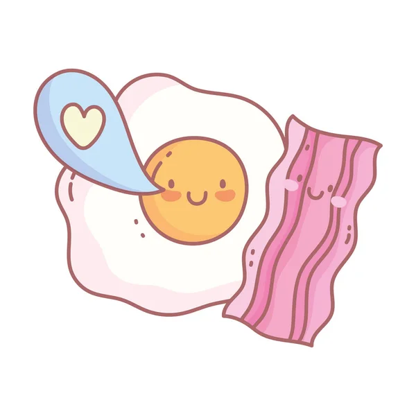 Smažené vejce slanina láska bublina menu restaurace kreslené jídlo roztomilý — Stockový vektor