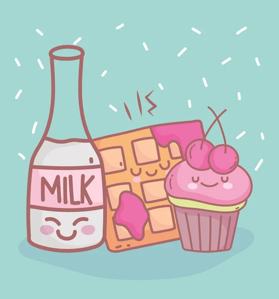 Bottiglia di latte cupcake e menu ristorante cibo carino — Vettoriale Stock