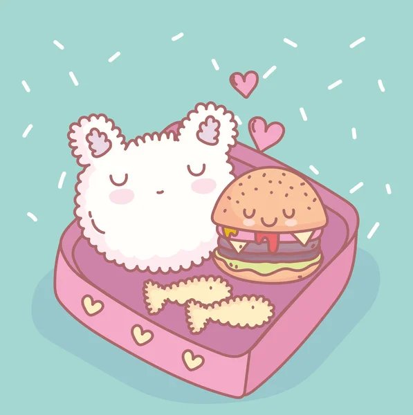 Rizs hamburger hal menü étterem étel aranyos — Stock Vector