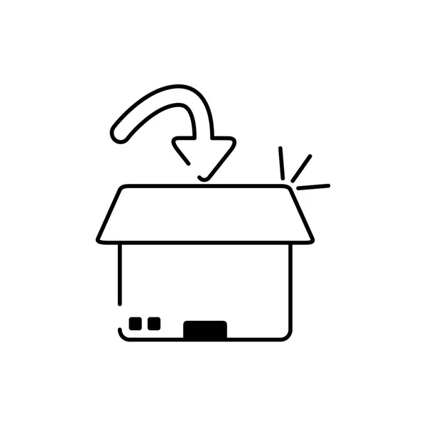 Boîte en carton flèche vers le bas cargaison ligne de livraison style icône — Image vectorielle