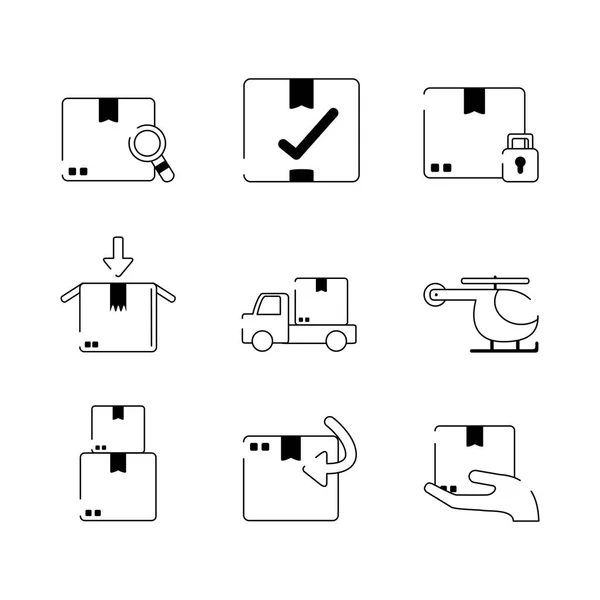 Livraison fret expédition distribution logistique icônes définir ligne style icône — Image vectorielle