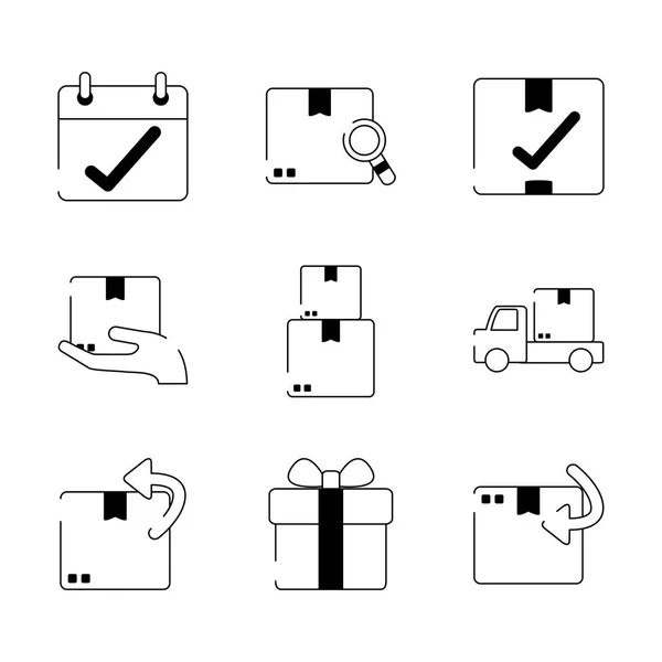 Delivery cargo shipping distribution logistic icons set line style icon — Stockový vektor