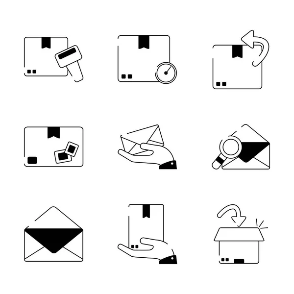 Delivery cargo shipping distribution logistic icons set line style icon — Stok Vektör