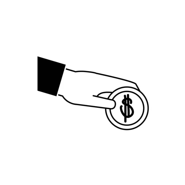 Hand pushing coin cash money business financial line style icon — ストックベクタ