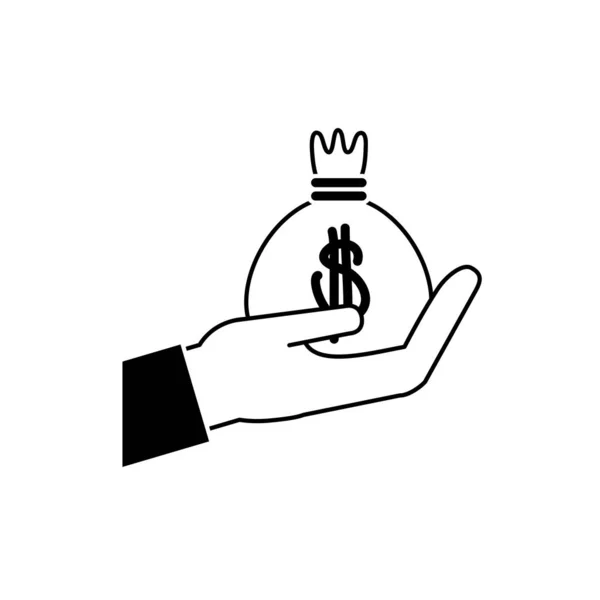 Hand holding bag money business financial line style icon — Wektor stockowy