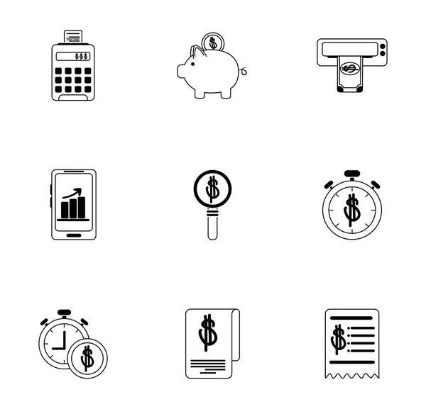 Argent entreprise commerce financier icônes commerce définir ligne style icône — Image vectorielle