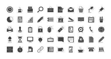 office supply equipment stationery icon set silhouette on white background