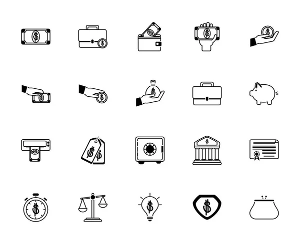 Money business financial trade commerce icons set line style icon — ストックベクタ