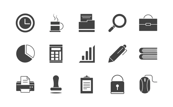 Équipement de bureau papeterie icône mis silhouette sur fond blanc — Image vectorielle