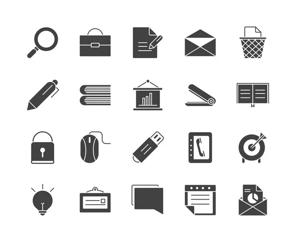 Office supply equipment stationery icon set silhouette on white background — 图库矢量图片