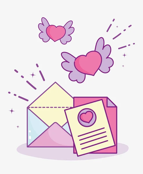 Happy valentines day, message envelope letter hearts with wings — 스톡 벡터