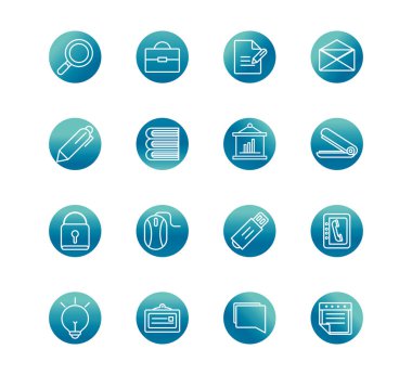 office supply equipment stationery icon set block gradient style icon