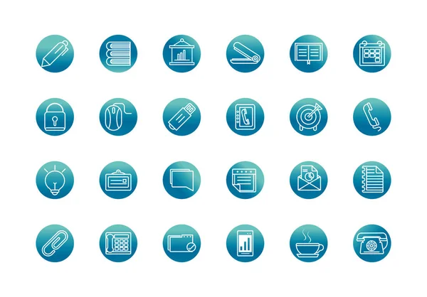 Office supply equipment stationery icon set block gradient style icon — Stock Vector